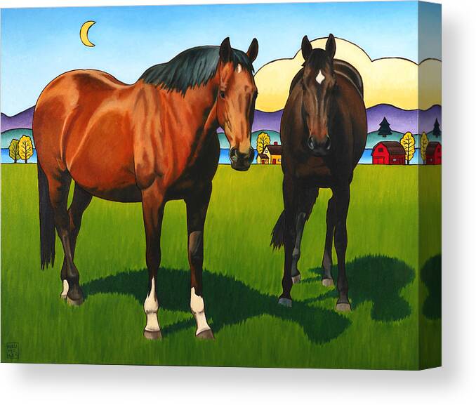 Horse Canvas Print featuring the painting Pasture Pals by Stacey Neumiller