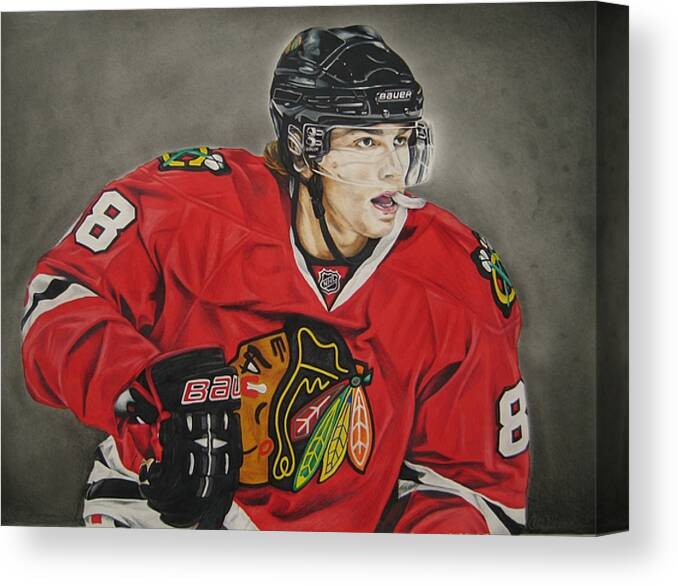 Chicago Canvas Print featuring the drawing Patrick Kane by Brian Schuster