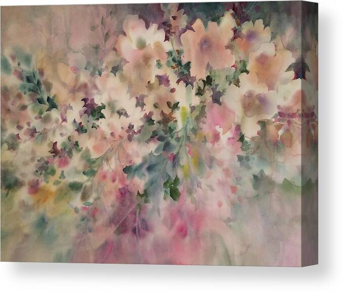 Contemporary Flowers Canvas Print featuring the painting Peach Parfait by Karen Ann Patton