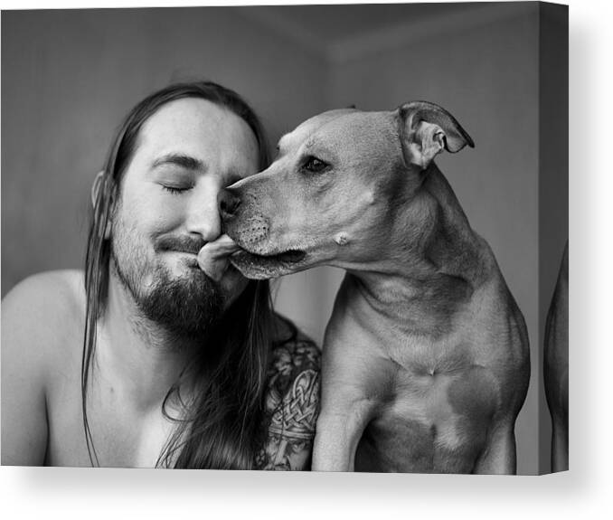 Person Canvas Print featuring the photograph ...perfect First Kiss... by Sandra Ulfig-panta
