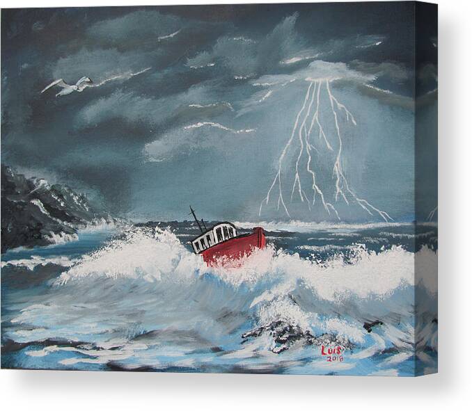Storm Canvas Print featuring the painting Perilous Night by Luis F Rodriguez