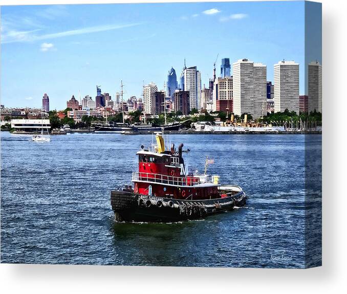 Philadelphia Canvas Print featuring the photograph Philadelphia PA - Tugboat by Philadelphia Skyline by Susan Savad
