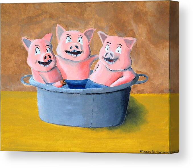 Pigs In A Tub Canvas Print featuring the painting Pigs in a Tub by Winton Bochanowicz