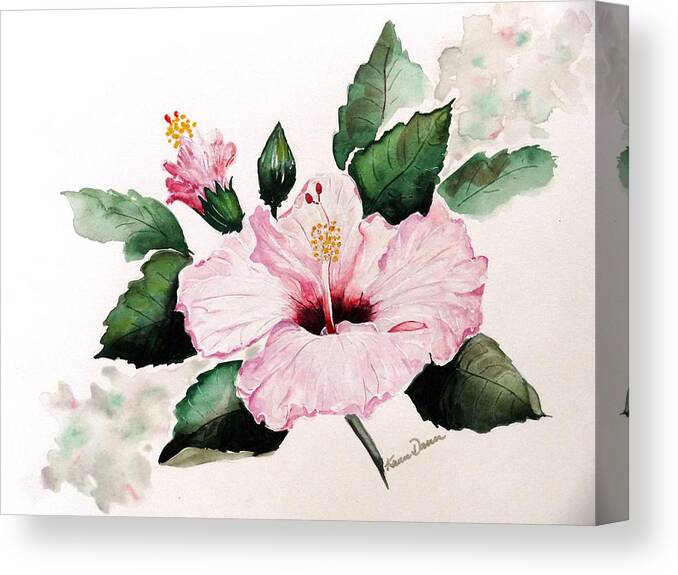 Hibiscus Painting  Floral Painting Flower Pink Hibiscus Tropical Bloom Caribbean Painting Canvas Print featuring the painting Pink Hibiscus by Karin Dawn Kelshall- Best