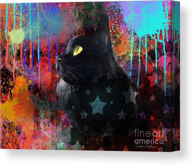 Black Cat Canvas Print featuring the painting Pop Art Black Cat painting print by Svetlana Novikova