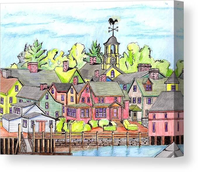 Paul Meinerth Artist Canvas Print featuring the drawing Portmouth NH Harbor by Paul Meinerth