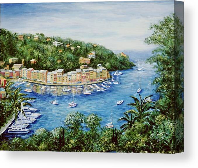 European Canvas Print featuring the painting Portofino Majestic Panoramic View by Marilyn Dunlap