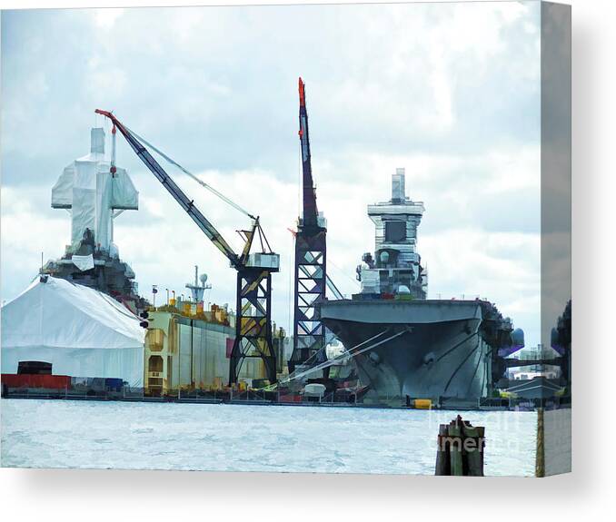 Portsmouth Shipyard Canvas Print featuring the painting Portsmouth Shipyard 1 by Jeelan Clark