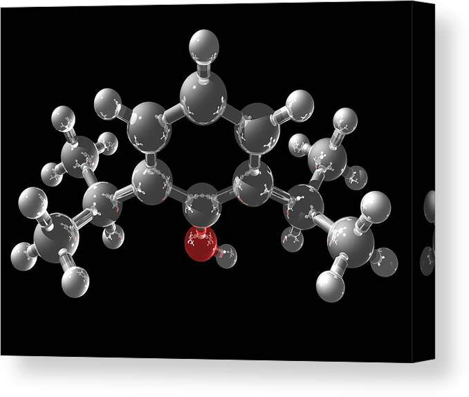 Chemical Canvas Print featuring the photograph Propofol Molecule by Laguna Design