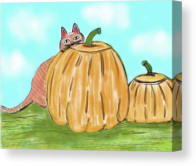 Landscape Canvas Print featuring the digital art Pumpkin Cat by Christina Wedberg