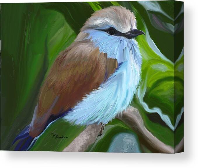 Bird Canvas Print featuring the digital art Racket-tailed Roller by Patricia Kemke