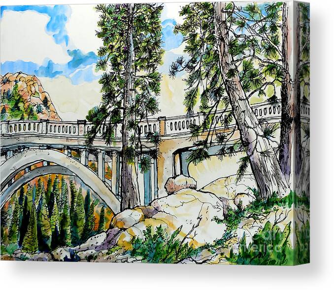 Bridges Canvas Print featuring the painting Rainbow Bridge At Donner Summit by Terry Banderas