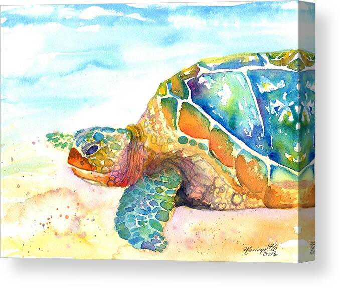 Turtle Canvas Print featuring the painting Rainbow Sea Turtle by Marionette Taboniar