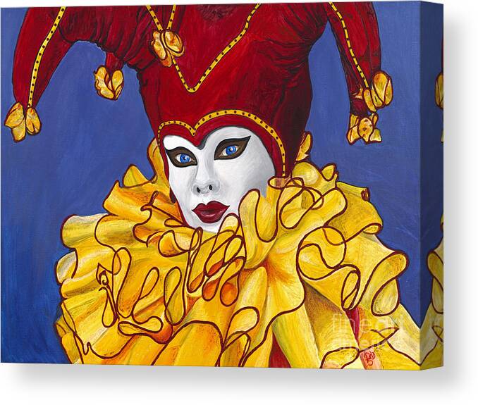 Carnival Canvas Print featuring the painting Red and Yellow Carnival Jester by Patty Vicknair