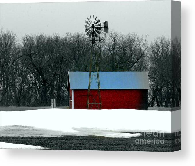 Red Barn Canvas Print featuring the photograph Red Barn and Windmill by Julie Lueders 
