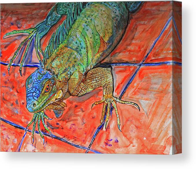Iguana Canvas Print featuring the painting Red Eye Iguana by Kelly Smith