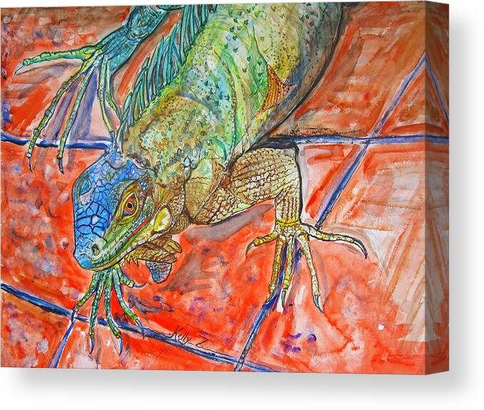 Iguana Canvas Print featuring the painting Red Eyed Iguana by Kelly Smith