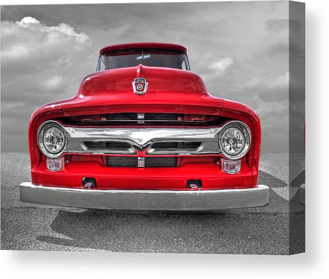 Ford F100 Canvas Print featuring the photograph Red Ford F-100 Head On by Gill Billington