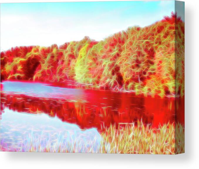 Durhand Eastman Park Canvas Print featuring the photograph Red Glow Reflecting Trees by Aimee L Maher ALM GALLERY