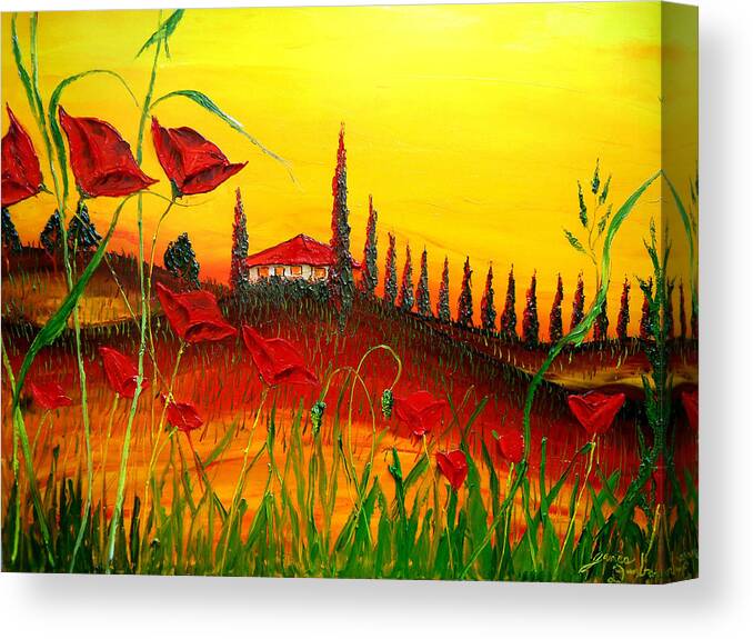  Canvas Print featuring the painting Red Poppies Of Tuscany #2 by James Dunbar