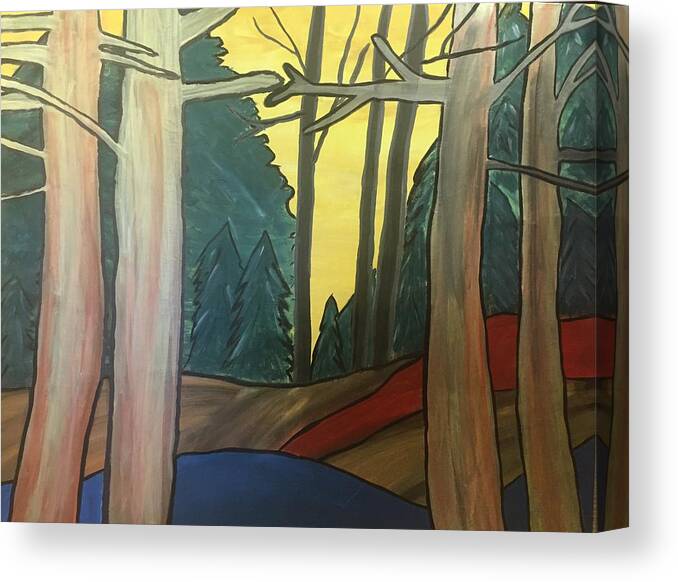 Red Rock In The Woods Canvas Print featuring the painting Red Rock In Woods by Paula Brown