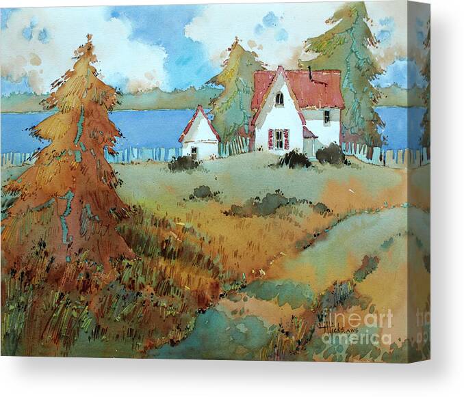 Bay Canvas Print featuring the painting Red Shutters by Joyce Hicks
