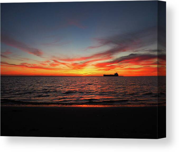 Ship Canvas Print featuring the photograph Red Sky Sunrise by Jerry Connally