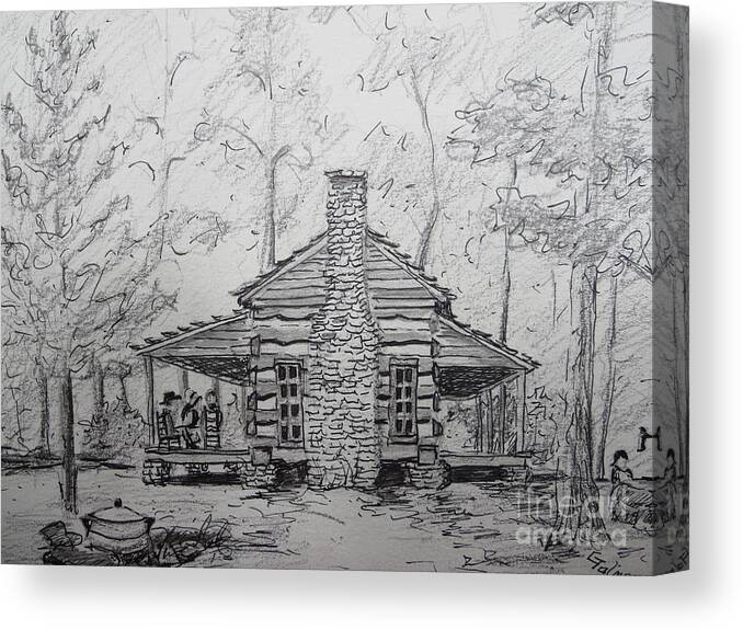 Log Cabin Canvas Print featuring the painting Red Top Mountain's Log Cabin by Gretchen Allen