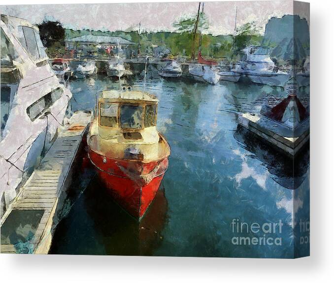 Red Canvas Print featuring the photograph Red Tug by Claire Bull