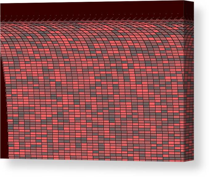 Rithmart Red Abstract Dark Folding Falling Water Rectangle Squares Love Gut Blue Gray Grey Random Colors Colors Dots Lines Curves Shades Brick Tile Paving Stones Canvas Print featuring the digital art Red.113 by Gareth Lewis