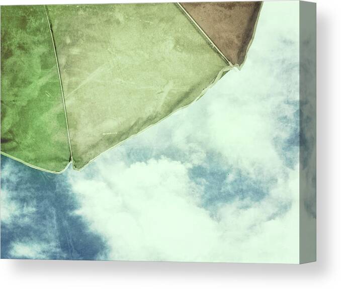 I Love Summer Canvas Print featuring the photograph Retro feel beach umbrella blue sky by Marianne Campolongo