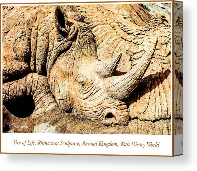 Rhinoceros Canvas Print featuring the photograph Rhinoceros Sculpture, Tree of Life, Walt Disney World by A Macarthur Gurmankin