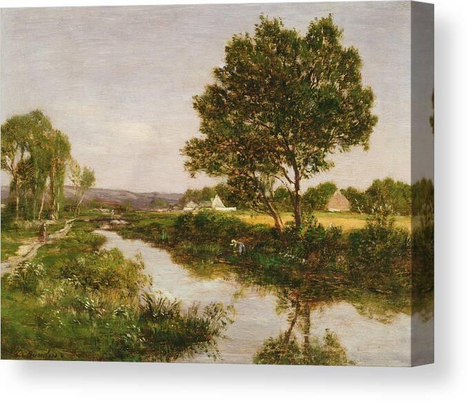 Landscape Canvas Print featuring the painting River on the Outskirts of Quimper by Eugene Louis Boudin