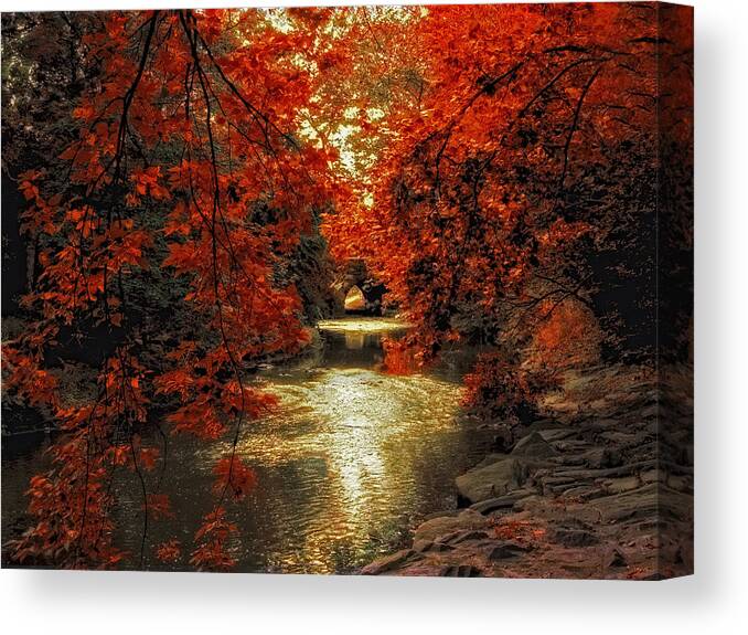 Autumn Canvas Print featuring the photograph Riverbank Red by Jessica Jenney