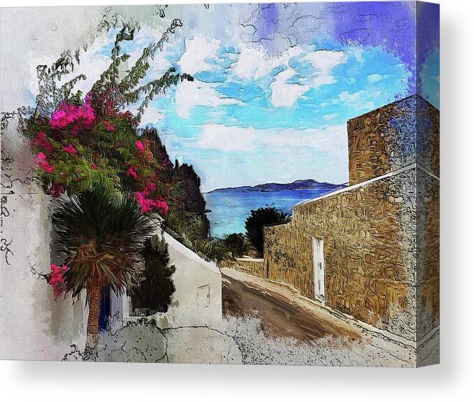 Greece Canvas Print featuring the digital art Road to the Beach by Looking Glass Images
