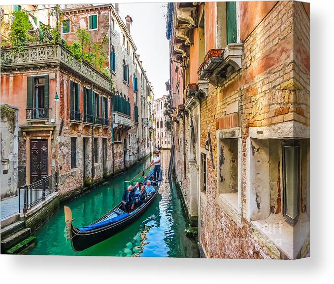 Alley Canvas Print featuring the photograph Romantic Gondola scene on canal in Venice by JR Photography