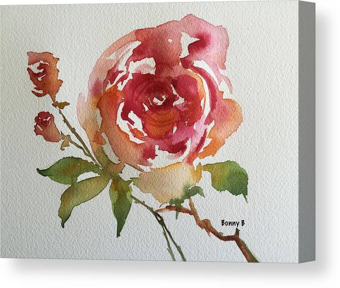 Watercolor Canvas Print featuring the painting Roses Are Red by Bonny Butler