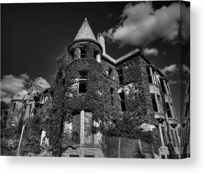 Detroit Canvas Print featuring the photograph Ruins of Detroit 001 BW by Lance Vaughn