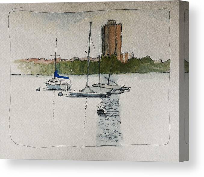 Sailboat Canvas Print featuring the painting Sailboats by Robert Bissett
