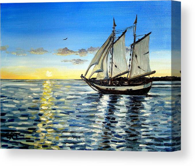 Seascape Canvas Print featuring the painting Sailing Day Sunset by Elizabeth Robinette Tyndall