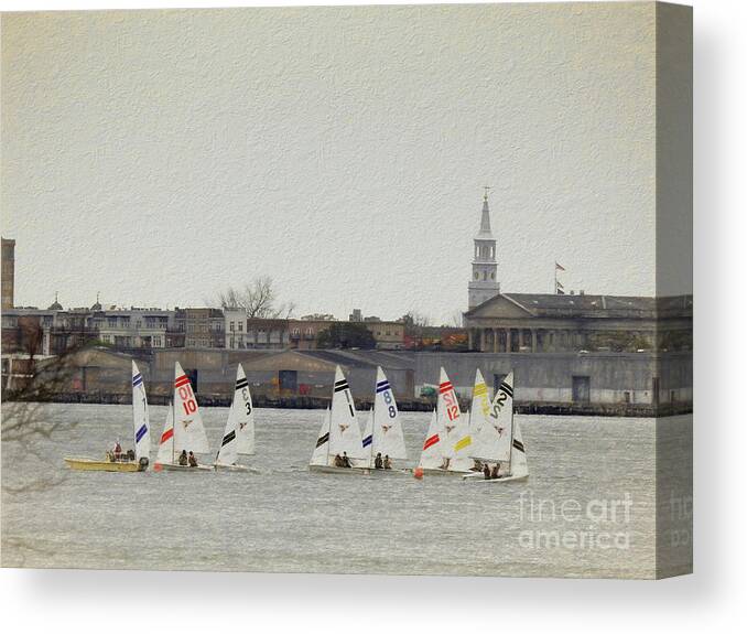 Sailing-competition Canvas Print featuring the photograph Sailing on Charleston Harbor by Scott Cameron