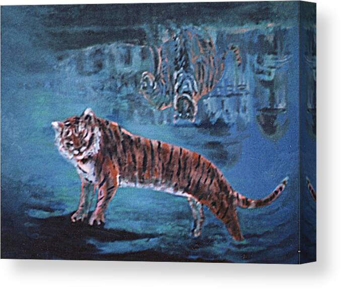 Tiger Canvas Print featuring the painting Salvato dalle acque by Enrico Garff