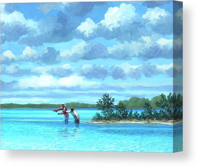 Bonefish Canvas Print featuring the painting Sandbar Channel by Guy Crittenden