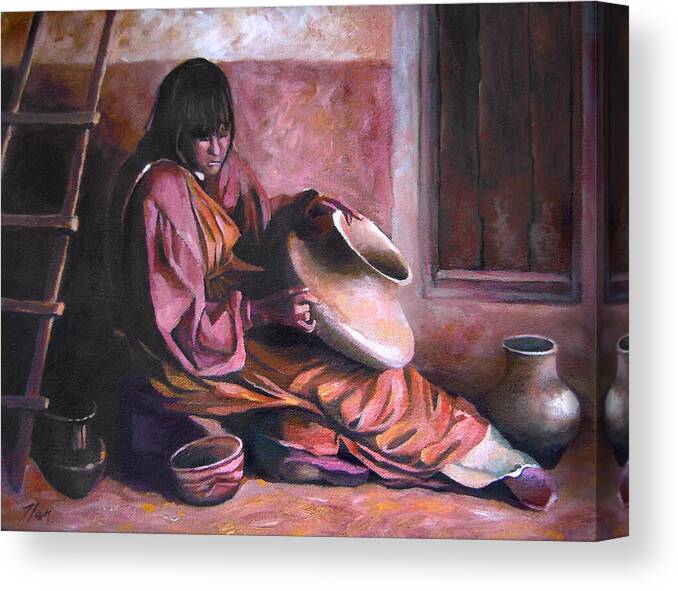 Native American Canvas Print featuring the painting Santa Clara Potter by Nancy Griswold