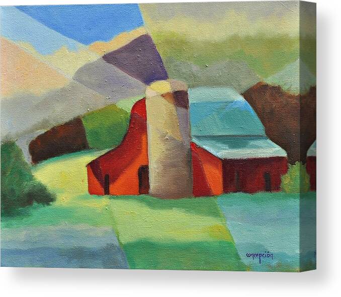 Coloful Abstract Red Barn Canvas Print featuring the painting Clayton Winery by Ginger Concepcion