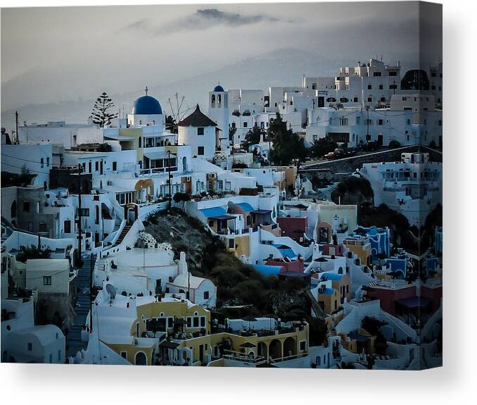Greece Canvas Print featuring the photograph Santorini Misty Morn by Pamela Newcomb