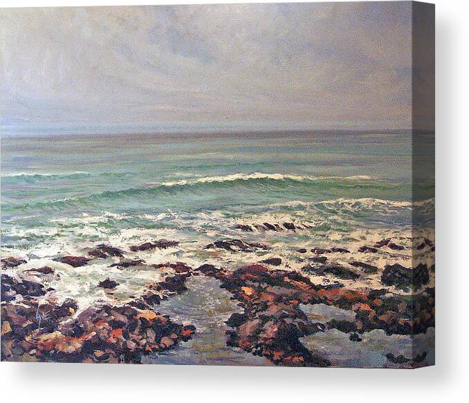 Seascape Canvas Print featuring the painting Sea Rocks by Lynne Haines