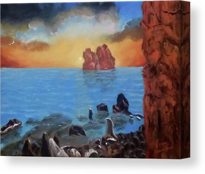 Sea Canvas Print featuring the painting Sea Sunset by Stan Hamilton