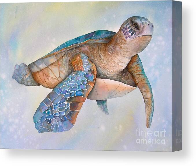 Sea Turtle Canvas Print featuring the painting Sea Turtle- Twilight Swim by Midge Pippel