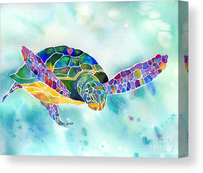  Sea Turtle Paintings Canvas Print featuring the painting Sea Weed Sea Turtle by Jo Lynch